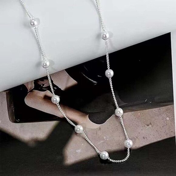 🆕 Women White Pearl Choker Necklace Trendy Chain Layered Birthday Jewelry Gifts - Picture 6 of 6